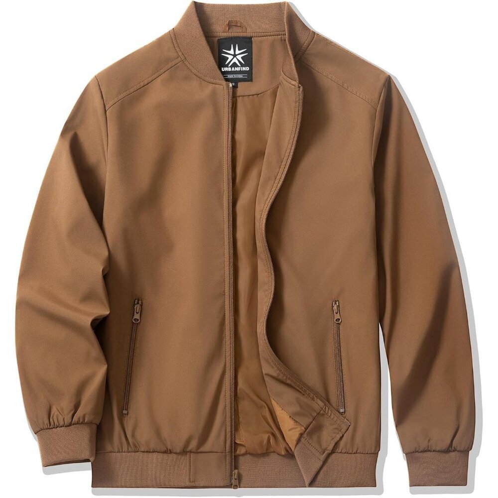 Men's Dark Coffee Stylish Fashion Bomber Jackets Coats Casual Zipper Pockets